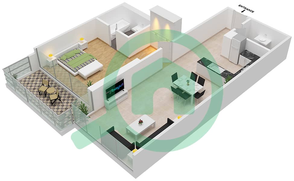 المخططات الطابقية لتصميم الوحدة 5 FLOOR 6 شقة 1 غرفة نوم - ياسمين A Floor 6 interactive3D