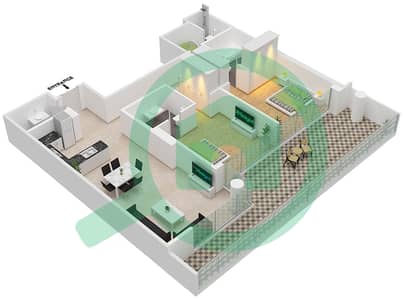 المخططات الطابقية لتصميم الوحدة 8 FLOOR 6 شقة 2 غرفة نوم - ياسمين A
