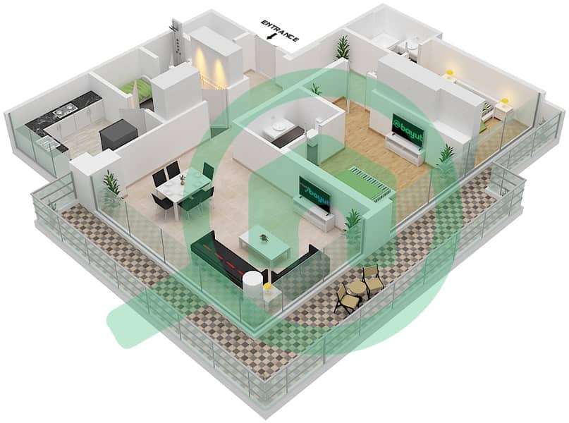 Жасмин A - Апартамент 2 Cпальни планировка Единица измерения 2A FLOOR 7 Floor 7 interactive3D