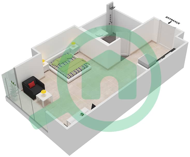 المخططات الطابقية لتصميم الوحدة 2B FLOOR 7 شقة استوديو - ياسمين A Floor 7 interactive3D