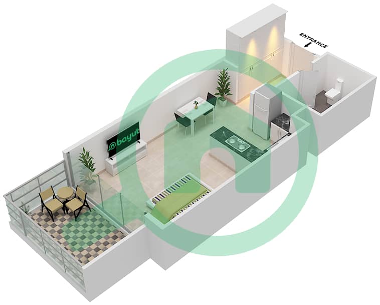 المخططات الطابقية لتصميم الوحدة 3 FLOOR 7 شقة استوديو - ياسمين A Floor 7 interactive3D