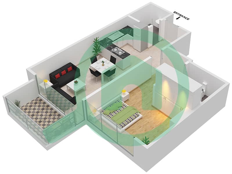 Жасмин A - Апартамент 1 Спальня планировка Единица измерения 9 FLOOR 7 Floor 7 interactive3D