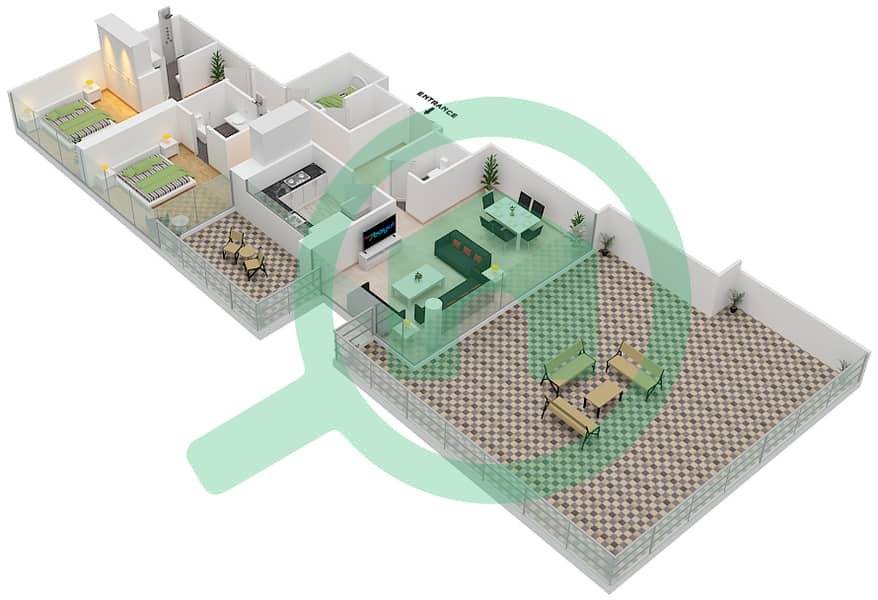 المخططات الطابقية لتصميم الوحدة 1 FLOOR 8 شقة 2 غرفة نوم - ياسمين A Floor 8 interactive3D