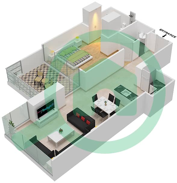 المخططات الطابقية لتصميم الوحدة 3 FLOOR 8 شقة 1 غرفة نوم - ياسمين A Floor 8 interactive3D