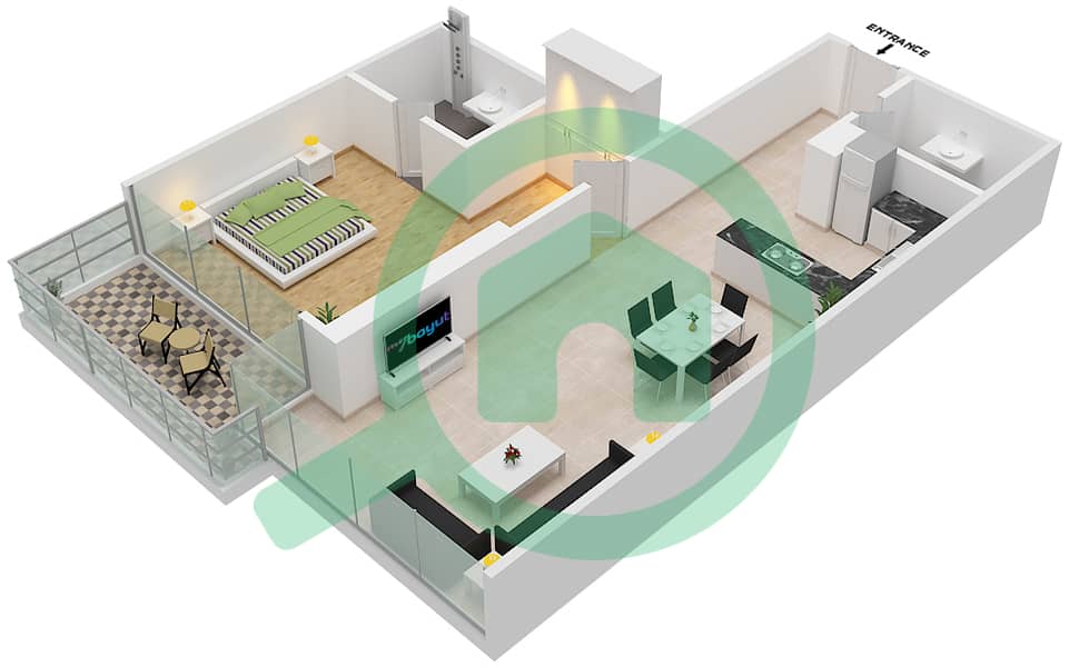 المخططات الطابقية لتصميم الوحدة 4 FLOOR 8 شقة 1 غرفة نوم - ياسمين A Floor 8 interactive3D