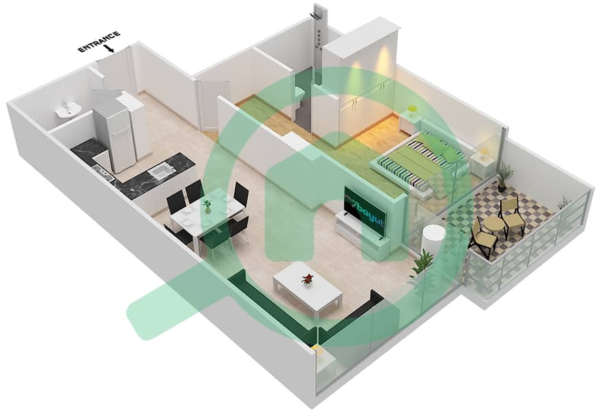 المخططات الطابقية لتصميم الوحدة 7A FLOOR 8 شقة 1 غرفة نوم - ياسمين A Floor 8 interactive3D