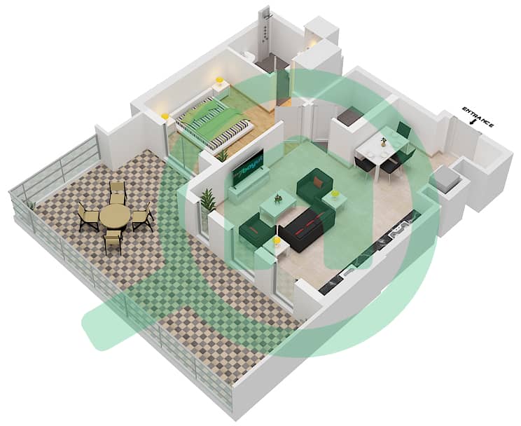 努尔1号楼 - 1 卧室公寓类型C1戶型图 Floor 1 interactive3D