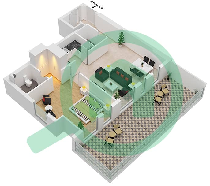 Нур 1 - Апартамент 1 Спальня планировка Тип F Floor 1 interactive3D