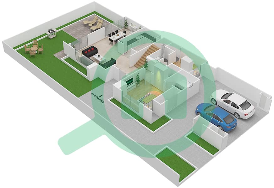 田野卡西亚社区 - 4 卧室别墅类型C2戶型图 Ground Floor interactive3D