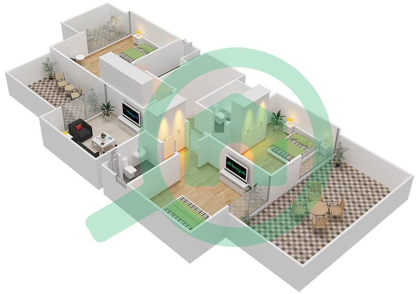 المخططات الطابقية لتصميم النموذج C2 فیلا 4 غرف نوم - كاسيا الحقول First Floor interactive3D