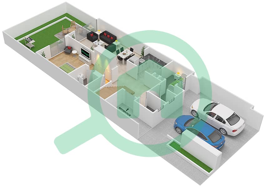 المخططات الطابقية لتصميم النموذج C1 شقة 4 غرف نوم - كاسيا الحقول Ground Floor interactive3D