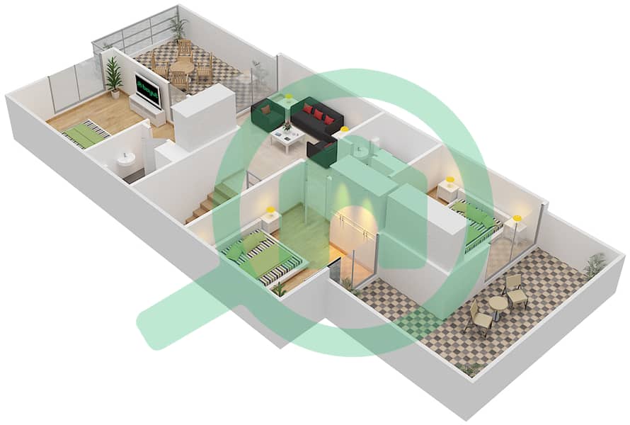 المخططات الطابقية لتصميم النموذج C1 شقة 4 غرف نوم - كاسيا الحقول First Floor interactive3D