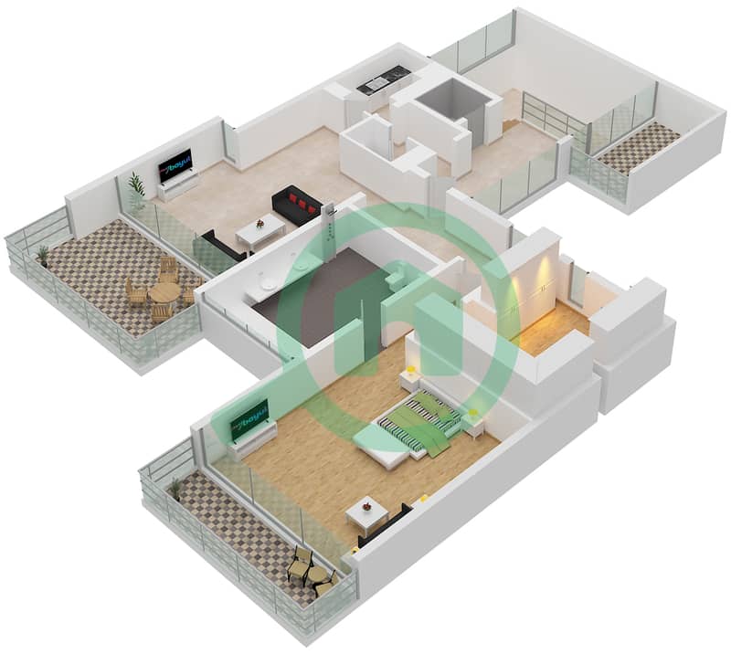 المخططات الطابقية لتصميم النموذج A شقة 6 غرف نوم - هل سايد Second Floor interactive3D