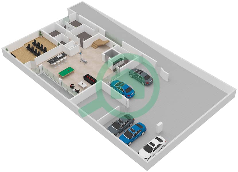المخططات الطابقية لتصميم النموذج B فیلا 6 غرف نوم - هل سايد Basement interactive3D
