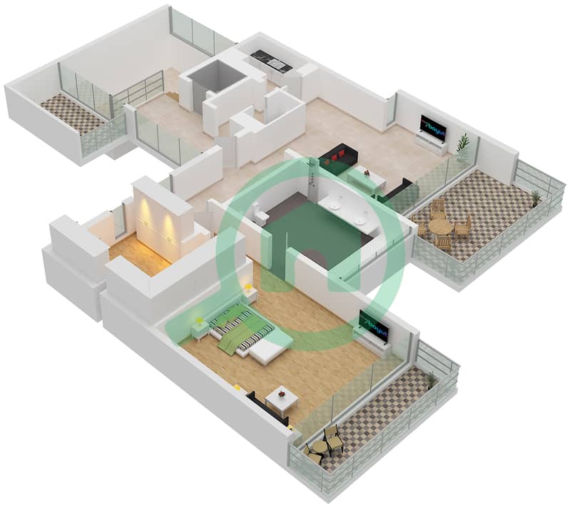 المخططات الطابقية لتصميم النموذج B فیلا 6 غرف نوم - هل سايد Second Floor interactive3D
