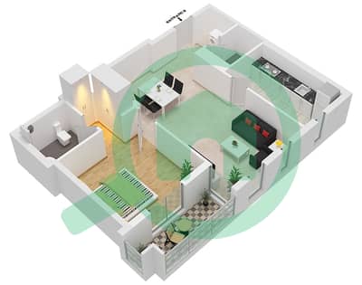 المخططات الطابقية لتصميم النموذج D شقة 1 غرفة نوم - نور 2