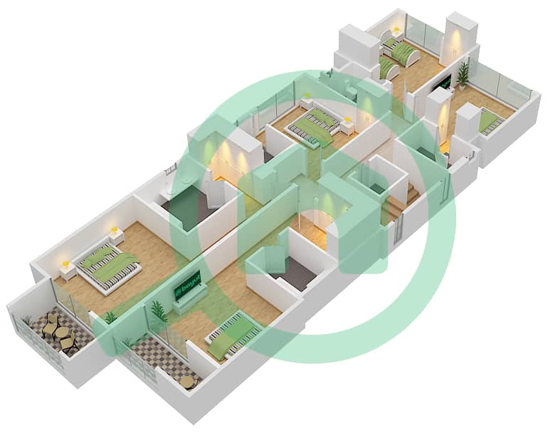 المخططات الطابقية لتصميم النموذج A فیلا 6 غرف نوم - اجمل مكان First Floor interactive3D