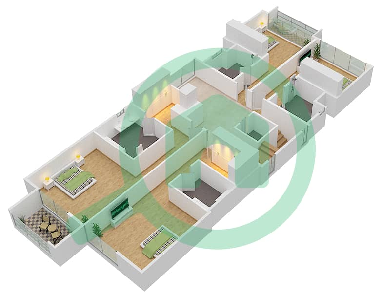 المخططات الطابقية لتصميم النموذج B فیلا 5 غرف نوم - اجمل مكان First Floor interactive3D