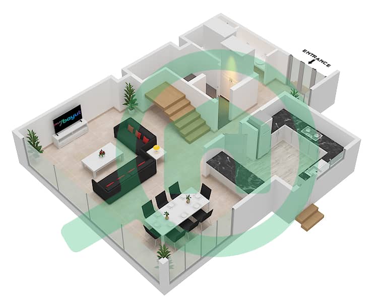 阿吉玛尔-马坎 - 4 卧室别墅类型C戶型图 Ground Floor interactive3D