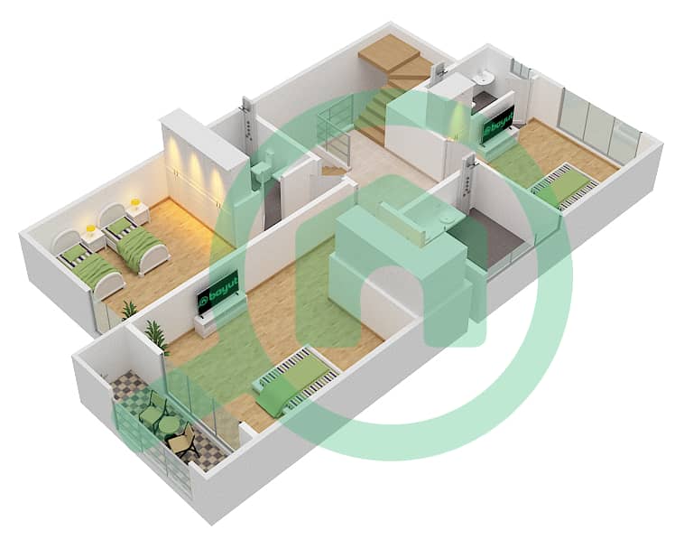 المخططات الطابقية لتصميم النموذج D فیلا 3 غرف نوم - اجمل مكان First Floor interactive3D