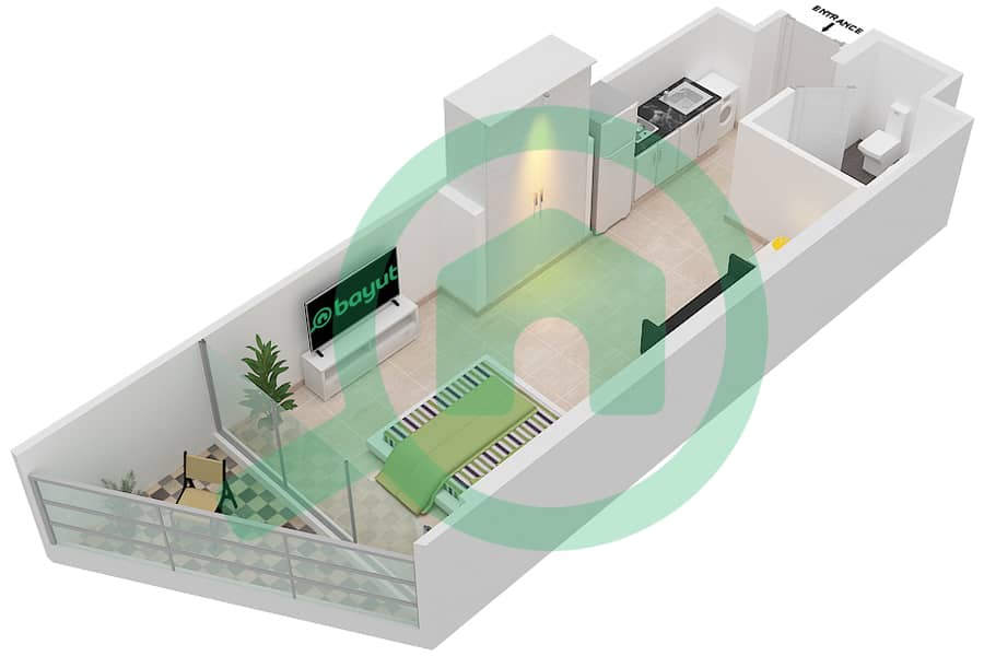 المخططات الطابقية لتصميم الوحدة 2 شقة استوديو - داماك ميزون بريفيه Floor 2-8,12,14-24,27 interactive3D