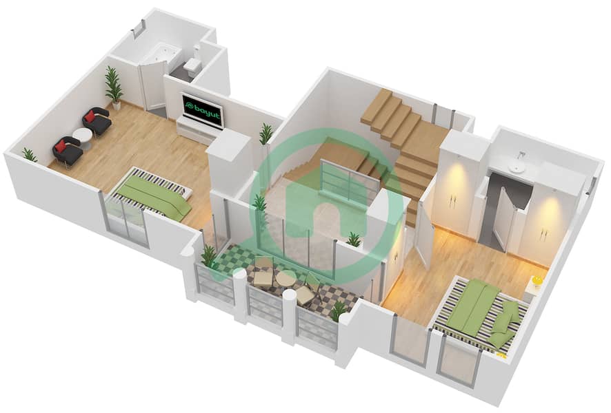 المخططات الطابقية لتصميم النموذج D4 فیلا 2 غرفة نوم - المنطقة السادسة First Floor interactive3D