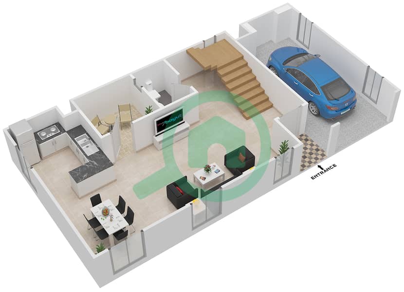 المخططات الطابقية لتصميم النموذج D4 فیلا 2 غرفة نوم - المنطقة السادسة Ground Floor interactive3D