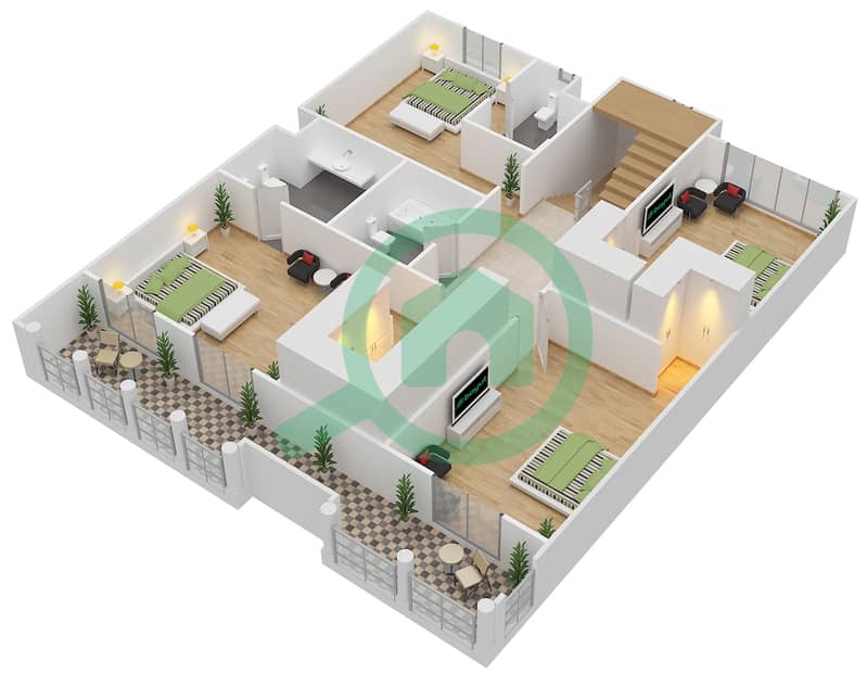 第1区 - 6 卧室别墅类型E1戶型图 First Floor interactive3D