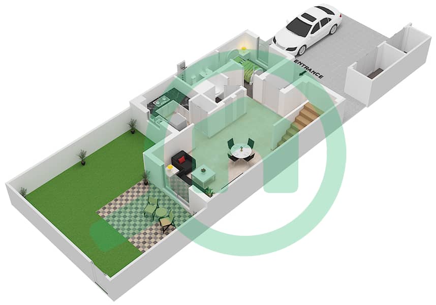 Ноя Вива - Таунхаус 2 Cпальни планировка Единица измерения MID Lower Floor interactive3D
