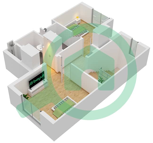 Noya Viva - 2 Bedroom Townhouse Unit MID Floor plan Upper Floor interactive3D