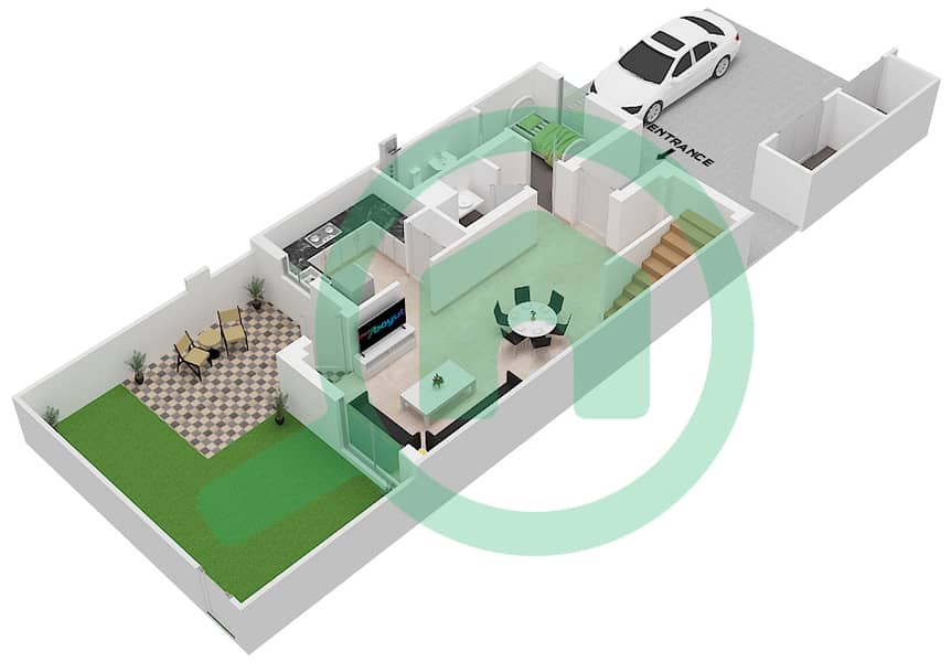 Ноя Вива - Таунхаус 3 Cпальни планировка Единица измерения MID Lower Floor interactive3D