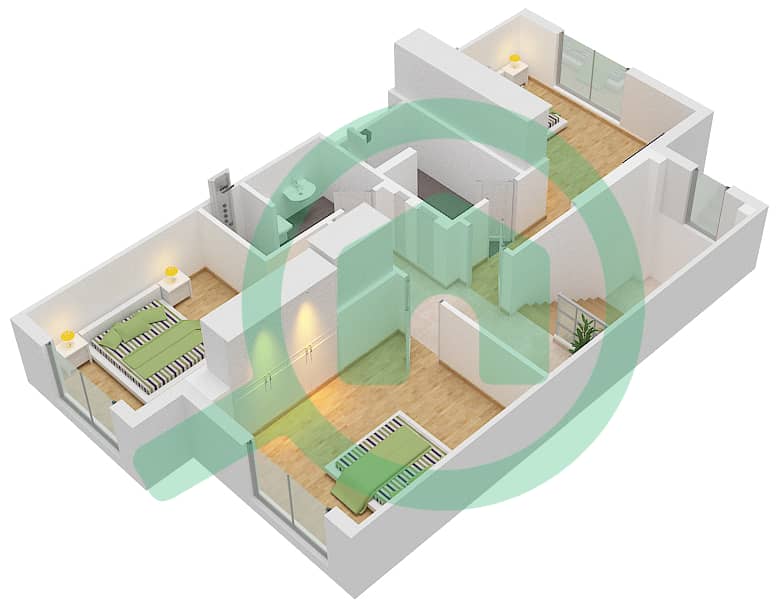 المخططات الطابقية لتصميم الوحدة MID تاون هاوس 3 غرف نوم - نويا فيفا Upper Floor interactive3D