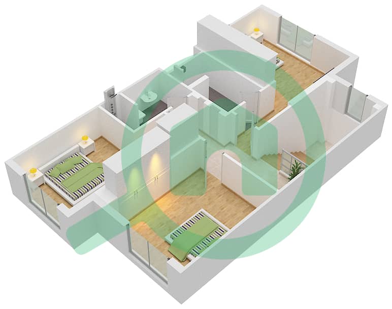 المخططات الطابقية لتصميم الوحدة END تاون هاوس 3 غرف نوم - نويا فيفا Upper Floor interactive3D