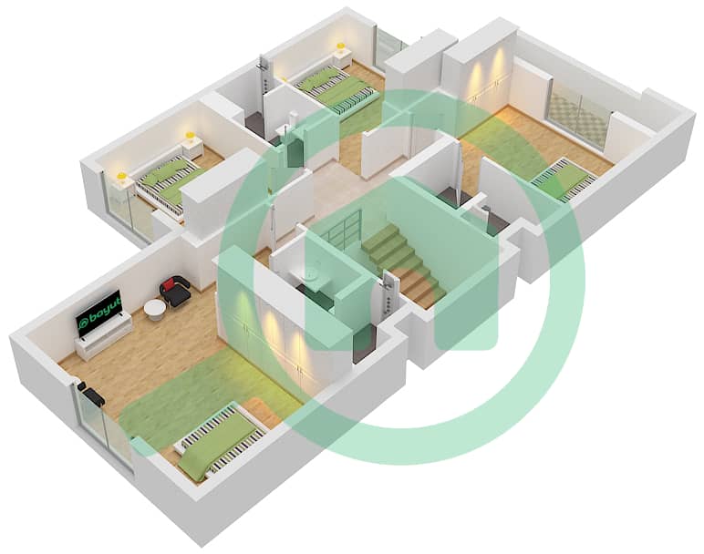 Ноя Вива - Вилла 4 Cпальни планировка Единица измерения A Upper Floor interactive3D