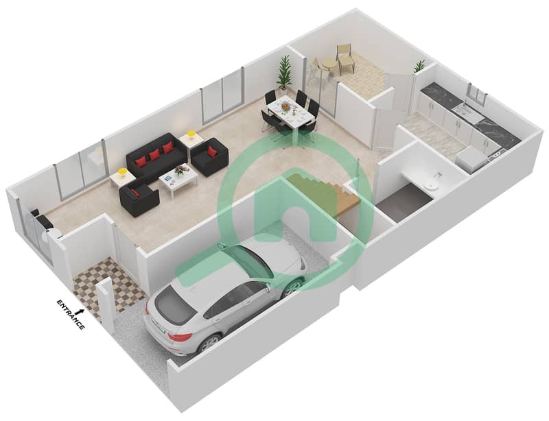 المخططات الطابقية لتصميم النموذج C2 فیلا 3 غرف نوم - المنطقة الأولى Ground Floor interactive3D