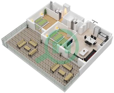 المخططات الطابقية لتصميم النموذج 2A-1 شقة 2 غرفة نوم - أزور بيتش رزيدنس من ايجل هيلز