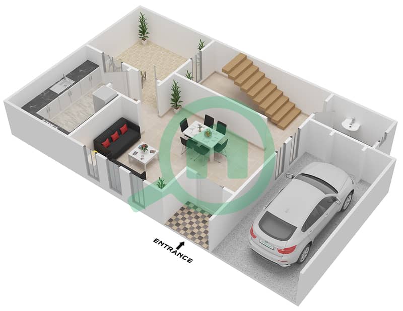 المخططات الطابقية لتصميم النموذج C2 فیلا 3 غرف نوم - المنطقة الثانية Ground Floor interactive3D