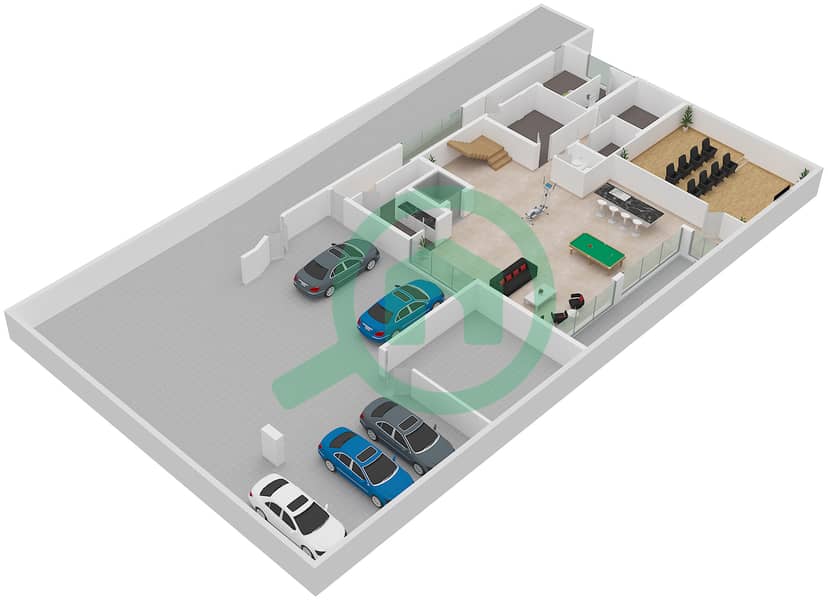 المخططات الطابقية لتصميم النموذج A شقة 6 غرف نوم - هل سايد Basement interactive3D