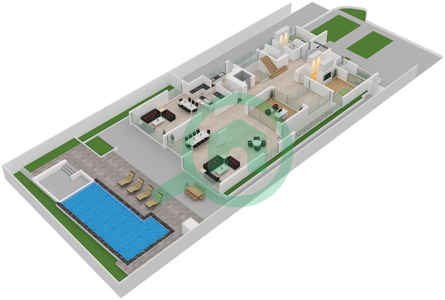 المخططات الطابقية لتصميم النموذج A شقة 6 غرف نوم - هل سايد Ground Floor interactive3D