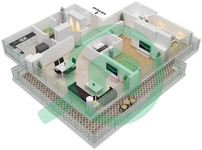 المخططات الطابقية لتصميم الوحدة 2A FLOOR 7 شقة 2 غرفة نوم - ياسمين A