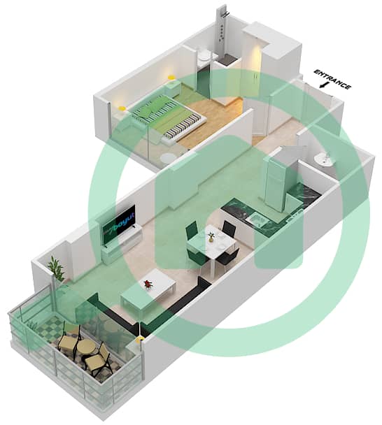المخططات الطابقية لتصميم الوحدة 6 FLOOR 8 شقة 1 غرفة نوم - ياسمين A Floor 8 interactive3D
