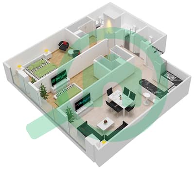 المخططات الطابقية لتصميم الوحدة 101 شقة 2 غرفة نوم - مارينا باي من داماك
