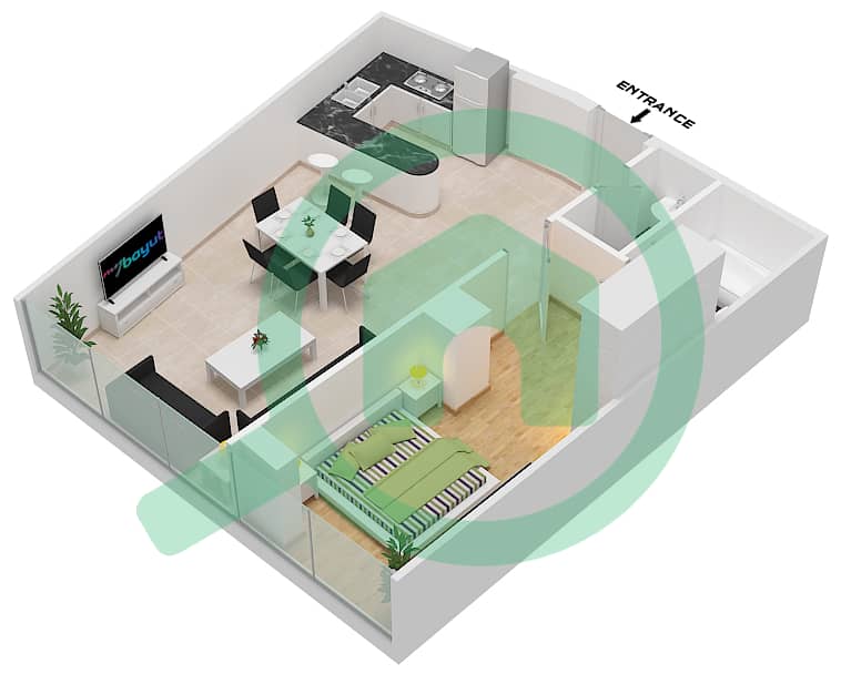 Марина Бей от DAMAC - Апартамент 1 Спальня планировка Единица измерения 102 First-Second Podium interactive3D