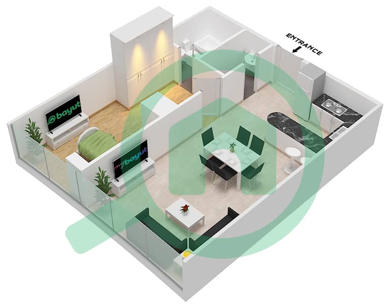 Marina Bay By DAMAC - 1 Bedroom Apartment Unit 103 Floor plan First-Second Podium interactive3D