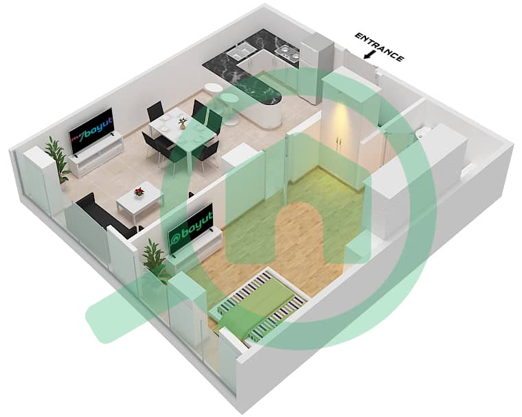 Marina Bay By DAMAC - 1 Bedroom Apartment Unit 104 Floor plan First-Second Podium interactive3D