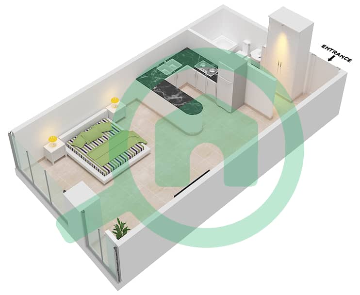 Marina Bay By DAMAC - Studio Apartment Unit 105 Floor plan First-Second Podium interactive3D