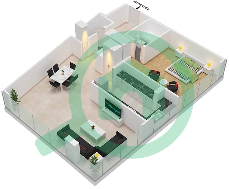 Marina Bay By DAMAC - 1 Bedroom Apartment Unit 106 Floor plan First-Second Podium interactive3D