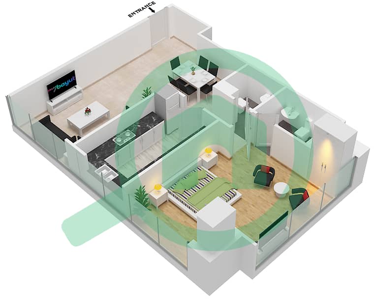 Marina Bay By DAMAC - 1 Bedroom Apartment Unit 108 Floor plan First-Second Podium interactive3D