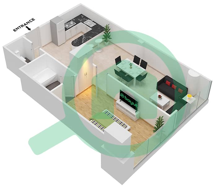 Marina Bay By DAMAC - 1 Bedroom Apartment Unit 109 Floor plan First-Second Podium interactive3D
