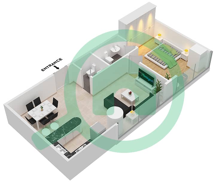 Marina Bay By DAMAC - 1 Bedroom Apartment Unit 111 Floor plan First Podium interactive3D
